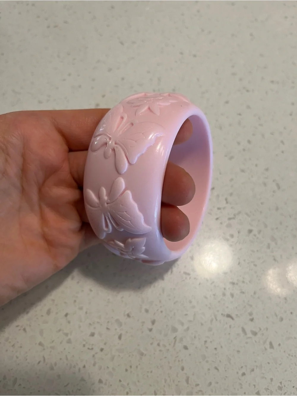 Baby Pink Butterfly Embossed Resin Bangle Bracelet